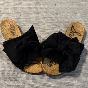 Sam Edelman Black Bow Cork Slide Sandals
